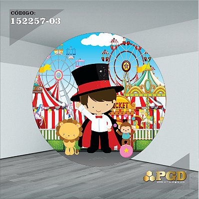 PAINEL REDONDO 1,5 x 1,5 MT -  tema - CIRCO  Modelo 03 TECIDO EM - HELANCA