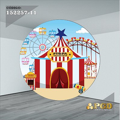 PAINEL REDONDO 1,5 x 1,5 MT -  tema - CIRCO  Modelo 11 TECIDO EM - HELANCA