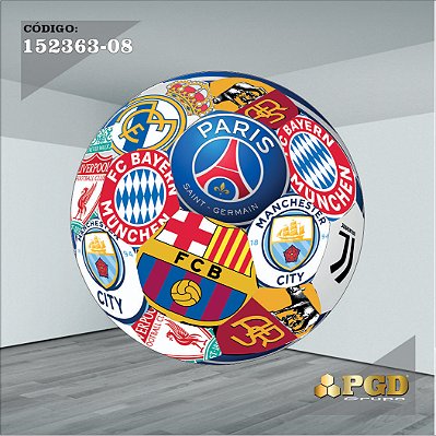 PAINEL REDONDO 1,5 x 1,5 MT -  tema - FUTEBOL GERAL Modelo 08 TECIDO EM - HELANCA