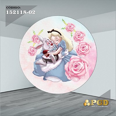 PAINEL REDONDO 1,5 x 1,5 MT -  tema - Alice no pais das maravilhas Modelo 02 TECIDO EM - HELANCA