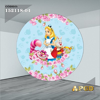 PAINEL REDONDO 1,5 x 1,5 MT -  tema - Alice no pais das maravilhas Modelo 04 TECIDO EM - HELANCA