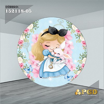 PAINEL REDONDO 1,5 x 1,5 MT -  tema - Alice no pais das maravilhas Modelo 05 TECIDO EM - HELANCA
