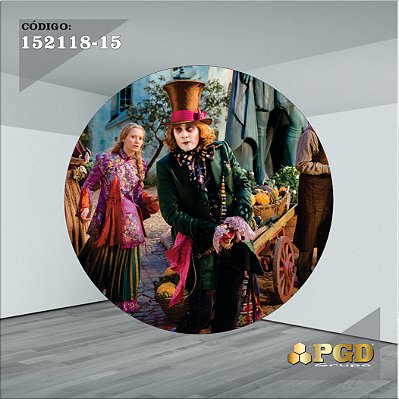 PAINEL REDONDO 1,5 x 1,5 MT -  tema - Alice no pais das maravilhas Modelo 15 TECIDO EM - HELANCA