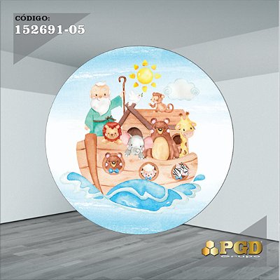 PAINEL REDONDO 1,5 x 1,5 MT -  tema - ARCA DE NOÉ Modelo 05 TECIDO EM - HELANCA