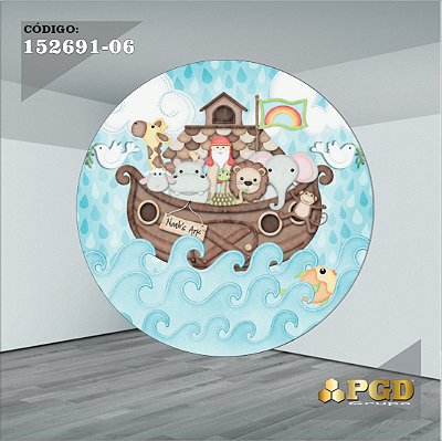 PAINEL REDONDO 1,5 x 1,5 MT -  tema - ARCA DE NOÉ Modelo 06 TECIDO EM - HELANCA