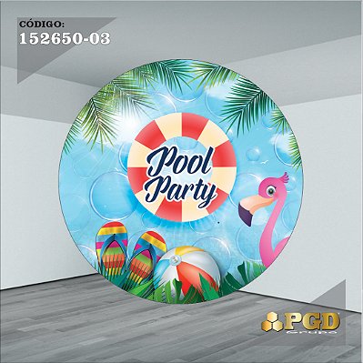 PAINEL REDONDO 1,5 x 1,5 MT -  tema - POOL PARTY Modelo 03 TECIDO EM - HELANCA