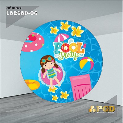 PAINEL REDONDO 1,5 x 1,5 MT -  tema - POOL PARTY Modelo 06 TECIDO EM - HELANCA