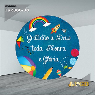 PAINEL REDONDO 1,5 x 1,5 MT -  tema - GRATIDÃO Modelo 38 TECIDO EM - HELANCA
