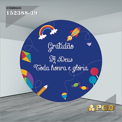 PAINEL REDONDO 1,5 x 1,5 MT -  tema - GRATIDÃO Modelo 39 TECIDO EM - HELANCA