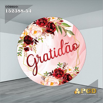 PAINEL REDONDO 1,5 x 1,5 MT -  tema - GRATIDÃO Modelo 54 TECIDO EM - HELANCA