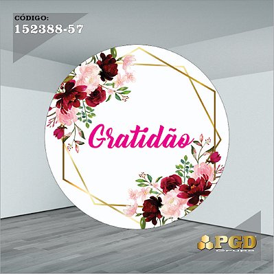 PAINEL REDONDO 1,5 x 1,5 MT -  tema - GRATIDÃO Modelo 57 TECIDO EM - HELANCA