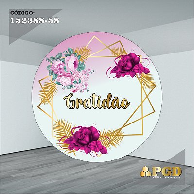PAINEL REDONDO 1,5 x 1,5 MT -  tema - GRATIDÃO Modelo 58 TECIDO EM - HELANCA