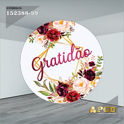 PAINEL REDONDO 1,5 x 1,5 MT -  tema - GRATIDÃO Modelo 59 TECIDO EM - HELANCA