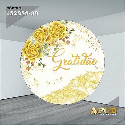 PAINEL REDONDO 1,5 x 1,5 MT -  tema - GRATIDÃO Modelo 93 TECIDO EM - HELANCA