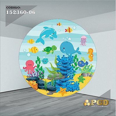 PAINEL REDONDO 1,5 x 1,5 MT -  tema - Fundo do Mar Modelo 06 TECIDO EM - HELANCA