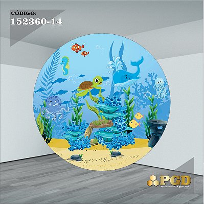 PAINEL REDONDO 1,5 x 1,5 MT -  tema - Fundo do Mar Modelo 14 TECIDO EM - HELANCA