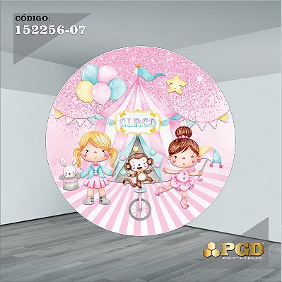 PAINEL REDONDO 1,5 x 1,5 MT -  tema - CIRCO ROSA Modelo 07 TECIDO EM - HELANCA