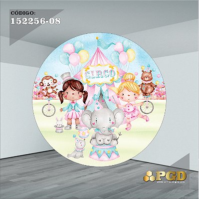 PAINEL REDONDO 1,5 x 1,5 MT -  tema - CIRCO ROSA Modelo 08 TECIDO EM - HELANCA