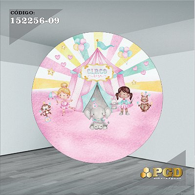 PAINEL REDONDO 1,5 x 1,5 MT -  tema - CIRCO ROSA Modelo 09 TECIDO EM - HELANCA