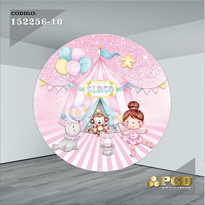 PAINEL REDONDO 1,5 x 1,5 MT -  tema - CIRCO ROSA Modelo 10 TECIDO EM - HELANCA