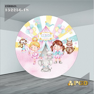 PAINEL REDONDO 1,5 x 1,5 MT -  tema - CIRCO ROSA Modelo 18 TECIDO EM - HELANCA
