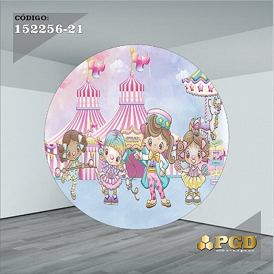 PAINEL REDONDO 1,5 x 1,5 MT -  tema - CIRCO ROSA Modelo 21 TECIDO EM - HELANCA