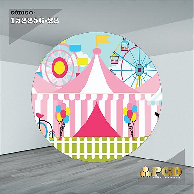 PAINEL REDONDO 1,5 x 1,5 MT -  tema - CIRCO ROSA Modelo 22 TECIDO EM - HELANCA