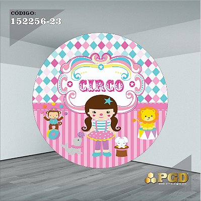 PAINEL REDONDO 1,5 x 1,5 MT -  tema - CIRCO ROSA Modelo 23 TECIDO EM - HELANCA