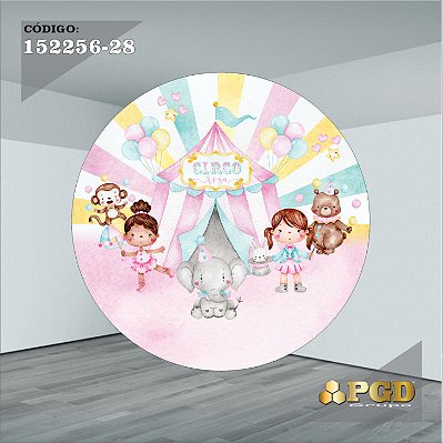 PAINEL REDONDO 1,5 x 1,5 MT -  tema - CIRCO ROSA Modelo 28 TECIDO EM - HELANCA