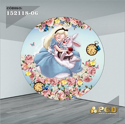PAINEL REDONDO 1,5 x 1,5 MT -  tema - Alice no pais das maravilhas Modelo 06 TECIDO EM - HELANCA