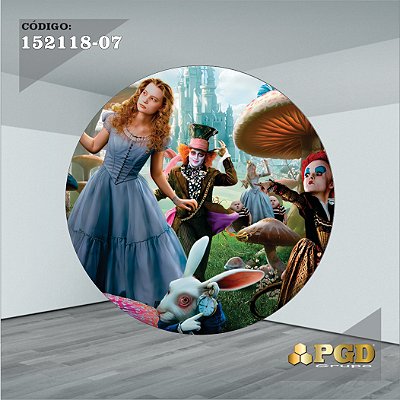 PAINEL REDONDO 1,5 x 1,5 MT -  tema - Alice no pais das maravilhas Modelo 07 TECIDO EM - HELANCA
