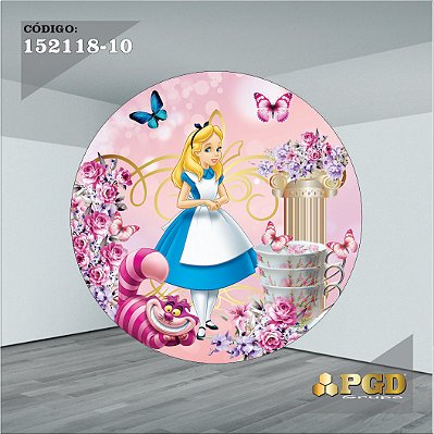 PAINEL REDONDO 1,5 x 1,5 MT -  tema - Alice no pais das maravilhas Modelo 10 TECIDO EM - HELANCA