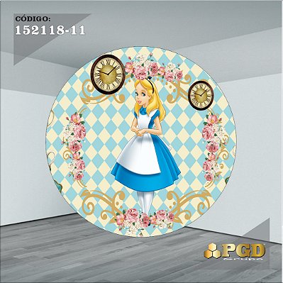 PAINEL REDONDO 1,5 x 1,5 MT -  tema - Alice no pais das maravilhas Modelo 11 TECIDO EM - HELANCA