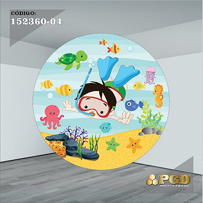 PAINEL REDONDO 1,5 x 1,5 MT -  tema - Fundo do Mar Modelo 04 TECIDO EM - HELANCA