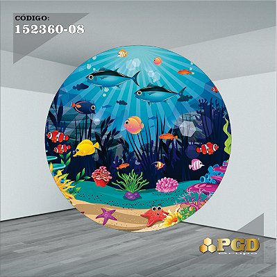 PAINEL REDONDO 1,5 x 1,5 MT -  tema - Fundo do Mar Modelo 08 TECIDO EM - HELANCA
