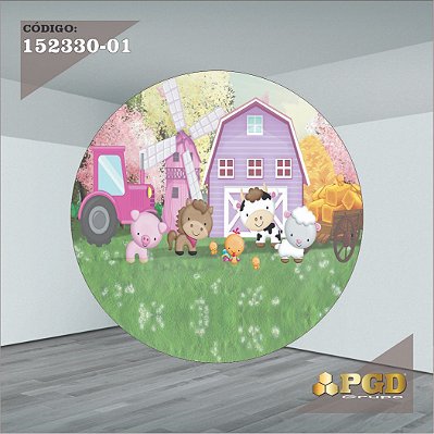PAINEL REDONDO 1,5 x 1,5 MT -  tema - FAZENDINHA Modelo 01 TECIDO EM - HELANCA