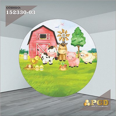 PAINEL REDONDO 1,5 x 1,5 MT -  tema - FAZENDINHA Modelo 03 TECIDO EM - HELANCA