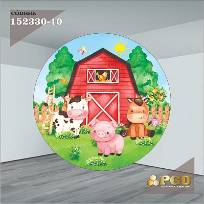 PAINEL REDONDO 1,5 x 1,5 MT -  tema - FAZENDINHA Modelo 10 TECIDO EM - HELANCA