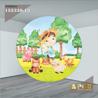PAINEL REDONDO 1,5 x 1,5 MT -  tema - FAZENDINHA Modelo 13 TECIDO EM - HELANCA