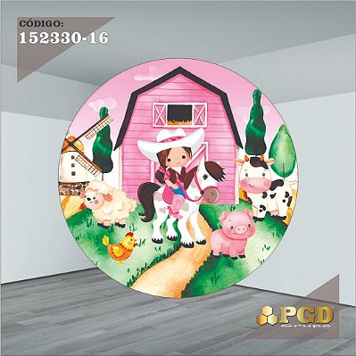 PAINEL REDONDO 1,5 x 1,5 MT -  tema - FAZENDINHA Modelo 16 TECIDO EM - HELANCA