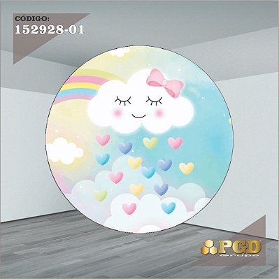 PAINEL REDONDO 1,5 x 1,5 MT -  tema - CHUVA DE AMOR  Modelo 01 TECIDO EM - HELANCA