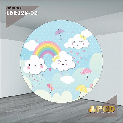 PAINEL REDONDO 1,5 x 1,5 MT -  tema - CHUVA DE AMOR  Modelo 02 TECIDO EM - HELANCA