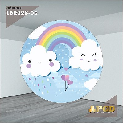 PAINEL REDONDO 1,5 x 1,5 MT -  tema - CHUVA DE AMOR  Modelo 06 TECIDO EM - HELANCA