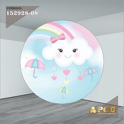 PAINEL REDONDO 1,5 x 1,5 MT -  tema - CHUVA DE AMOR  Modelo 08 TECIDO EM - HELANCA