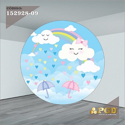PAINEL REDONDO 1,5 x 1,5 MT -  tema - CHUVA DE AMOR  Modelo 09 TECIDO EM - HELANCA