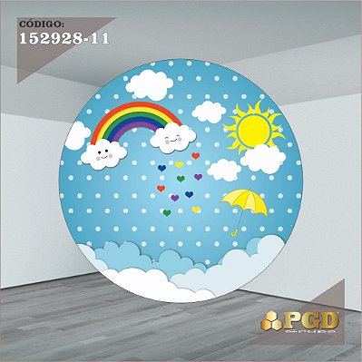 PAINEL REDONDO 1,5 x 1,5 MT -  tema - CHUVA DE AMOR  Modelo 11 TECIDO EM - HELANCA