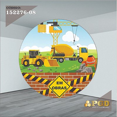 PAINEL REDONDO 1,5 x 1,5 MT -  tema - Construção Modelo 08 TECIDO EM - HELANCA
