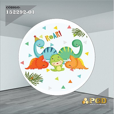 PAINEL REDONDO 1,5 x 1,5 MT -  tema - DINO BABY Modelo 01 TECIDO EM - HELANCA