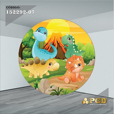 PAINEL REDONDO 1,5 x 1,5 MT -  tema - DINO BABY Modelo 07 TECIDO EM - HELANCA