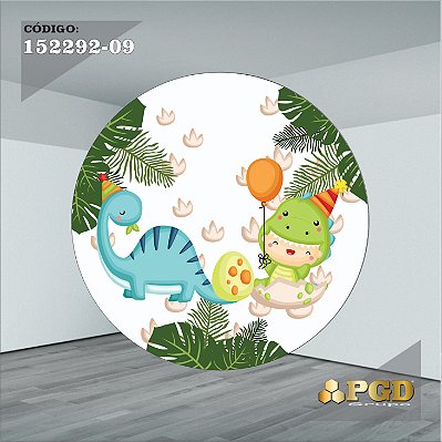 PAINEL REDONDO 1,5 x 1,5 MT -  tema - DINO BABY Modelo 09 TECIDO EM - HELANCA